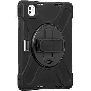 حافظة SaharaCase Raider-X Series شديدة التحمل لجهاز Apple iPad Pro 11 بوصة M4 (2024) - مسند مدمج، واقي شاشة مدمج، حزام اليد وحزام حمل الكتف - أسود العقرب