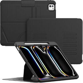 HXCASEAC Strong Magnetic Case for iPad Pro 13 inch 2024 (M4), Protective PU Leather Cover with Pencil Holder, Multi-Angle Stand, Card Slots for iPad Pro13 Gen (A2925, A2926, A3007) - Black