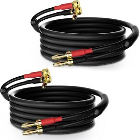 Speaker Cable Wire 6 Ft/2 Pack with Gold-Plated 90 Degree Angled to Straight Banana Tip Plugs-UL CL3 Rated-Indoor&Outdoor-16 AWG Tinned Copper for Bi-Wire Bi-Amp HiFi Sound