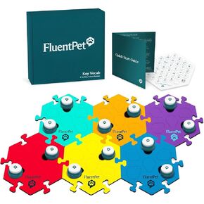FluentPet Speak Up Get Started Kit with Clearer Upward-Facing Sound - 6 Recordable Buttons w/Pre-Installed Batteries & 3 HexTile Button Mats | Training Dog & Cat Communication Buttons