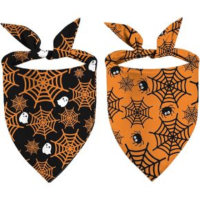 Halloween Dog Bandanas Puppy Scarf - Ghosts Boo Dog Outfits - 2 Pcs Adjustable Holiday Party Birthday Triangle Reversible Dog Costume for Small Medium Large Dogs