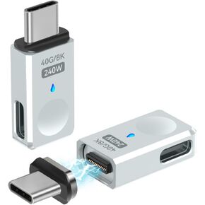 USB C Magnetic Adapter Side Port 2 Pack, Straight Magnetic USB C Adapter 24 Pins with 240w Charge USB4 40Gbps 8K 60Hz for Thunderbolt 3/4, MacBook Pro/Air, Swtich and More Type C Devices