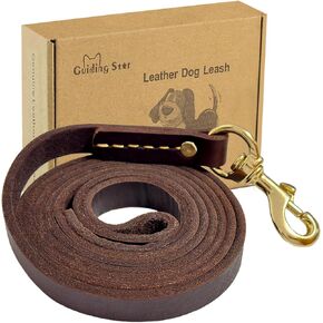 Guiding Star Leather Dog Leash 6ft, Dog Leashes for Large Dogs Heavy Duty, Soft Handmade Leather Training Leash for Large & Medium Dogs (6ftx3/4inch, Black)