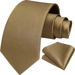 HISDERN Mens Solid Color Ties Formal Satin Necktie and Pocket Square Set Classic Wedding Business Tie & Handkerchief