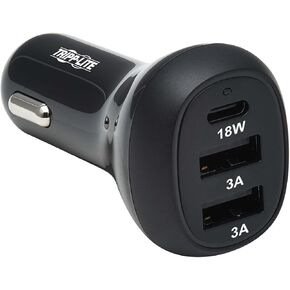Tripp Lite USB Car Charger, 3 Port USB Car Charger, 36W Max - USB-C PD 3.0 Up to 18W, 2 USB-A QC 3.0 Up to 36W, Black (U280-C03-36W-1B)