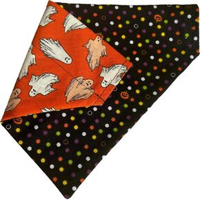 Reversible Slip On Dog Bandana | Halloween Bandana | Ghosts | Pumpkins | Fall Dog Bandana | Orange | Moon | Slip Over The Collar Bandana | For Small Medium Or Large Dogs (Ghosts & Moons, L) in Saudi Arabia