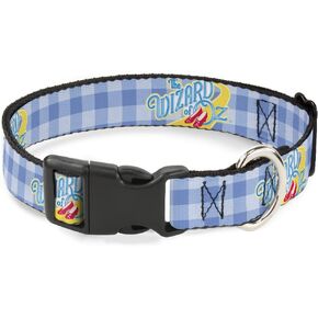 Movies Pet Collar, Dog Collar Plastic Buckle, The Wizard of Oz Logo Gingham Checker Blues, 9.5 to 13 Inches 1.0 Inch Wide
