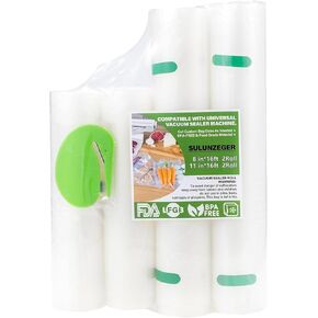 Vacuum Sealer Bags, 2 Rolls 8"X16' and 2 Rolls 11"X16' Airtight Food Storage Bag, Sous Vide Roll with Bags Cutter for Vacum Sealing Machine, Microwave Freezer Safe, BPA Free (Transparent)