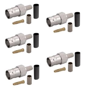 BNC Female Crimp Connector 50 Ohm BNC Connector Female for RG58 LMR195 RG142 RG223 Cable Pack 5