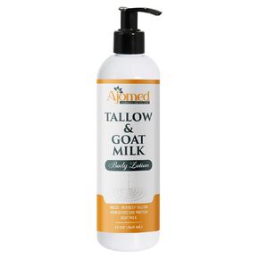 Grass Fed Beef Tallow & Goat Milk Body Lotion for Sensitive Skin, Organic Tallow Lotion - Soothes Dry Patches, Goat Milk Moisturizer - Handmade Tallow Body Lotion (Oatmeal & Honey, 8 Oz)