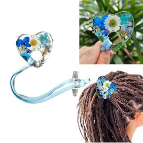 Handmade knotted Elastic Hair Tie for Dreadlock Crystal Eco Resin Real Flower Ouija Pointer, Embedded Ponytail Holders Loc Hair Accessories for Women Men Thick Hair (Pink)