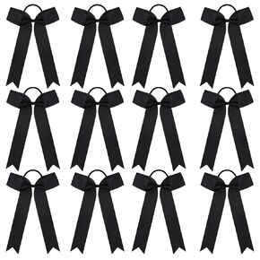 DEEKA 16 PCS Collegiate Style Long Tail Skinny Ponytail Holders - Handmade Bows for Girls, Teens, Softball, Cheerleaders, Sports - Red