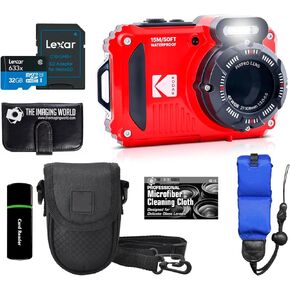 KODAK PIXPRO WPZ2 Rugged Waterproof Shockproof Dustproof WiFi Digital Camera 16MP 4X Optical Zoom 1080P Full HD Video Vlogging Camera 2.7" LCD (Red) + 32GB Card + Case + Floating Strap + Bundle