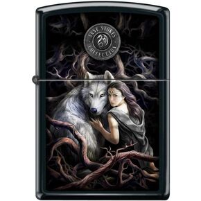 Zippo Lighter- for Anne Stokes Woman with Wolf Soul Bond Black Matte Windproof Lighter #Z5177