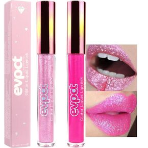 evpct 1Pcs Rose Pink Matte to Glitter Liquid Lipstick Lip Set Kit, Long Lasting Matte Diamond Glitter Lipstick Waterproof, Colorful Sparkly Glossy Metallic Shimmer Sparkle Lip Gloss for Women 11#