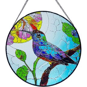 9.84’- Ladybug Stained Glass Window Hanging,Ladybug Stained Glass,Round Stained Glass Ladybug Hanging,Colorful Ladybug Suncatchers for Windows,Ladybug Window Hangings with Chain and Hook