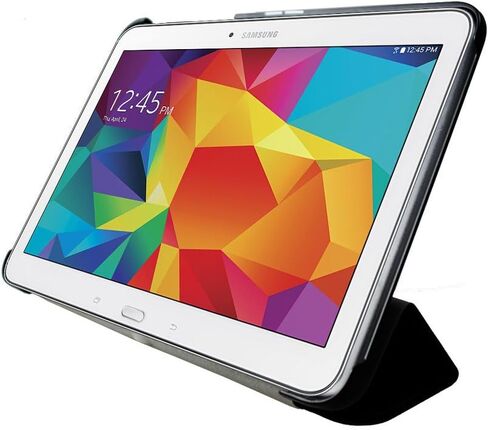 حافظة حماية ذكية SM-T530 T531 لجهاز سامسونج جالاكسي تاب 4 10.1 تابلت رفيعة للغاية قابلة للطي من جلد البولي يوريثان مع خاصية النوم والاستيقاظ التلقائي المغناطيسي (أسود) in Saudi Arabia