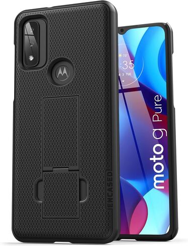جراب DuraClip مغلف لهاتف Moto G Pure Belt | حافظة رفيعة بمسند وحافظة دوارة، أسود (Motorola G-Pure) in Saudi Arabia