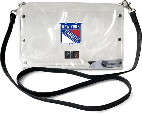 محفظة Littlearth النسائية NHL Pittsburgh Penguins على شكل ظرف شفاف مع حزام أسود أنيق، شفافة، 25.4 سم × 16.5 سم × 0.5 سم in Kuwait