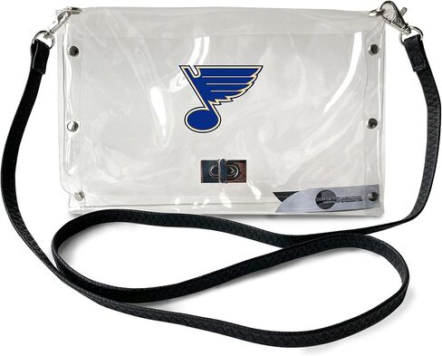 محفظة Littlearth النسائية NHL Pittsburgh Penguins على شكل ظرف شفاف مع حزام أسود أنيق، شفافة، 25.4 سم × 16.5 سم × 0.5 سم in Kuwait