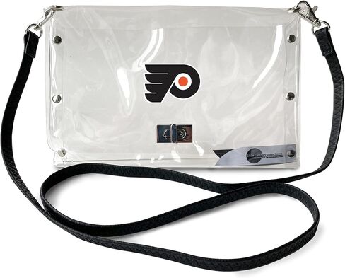 محفظة Littlearth النسائية NHL Pittsburgh Penguins على شكل ظرف شفاف مع حزام أسود أنيق، شفافة، 25.4 سم × 16.5 سم × 0.5 سم in Kuwait