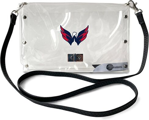 محفظة Littlearth النسائية NHL Pittsburgh Penguins على شكل ظرف شفاف مع حزام أسود أنيق، شفافة، 25.4 سم × 16.5 سم × 0.5 سم in Kuwait
