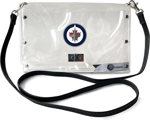 محفظة Littlearth النسائية NHL Pittsburgh Penguins على شكل ظرف شفاف مع حزام أسود أنيق، شفافة، 25.4 سم × 16.5 سم × 0.5 سم in Kuwait