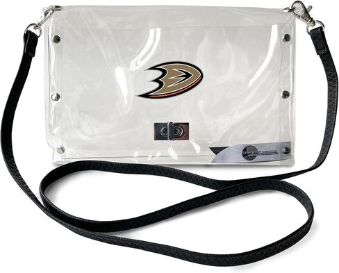 محفظة Littlearth النسائية NHL Pittsburgh Penguins على شكل ظرف شفاف مع حزام أسود أنيق، شفافة، 25.4 سم × 16.5 سم × 0.5 سم in Kuwait