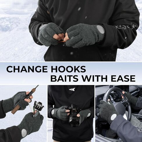 KastKing Bully Wooly 3-Cut Fingerless Wool Fishing Gloves, Cold Weather Warm Winter Gloves for Men & Women, Ice Fishing in Kuwait