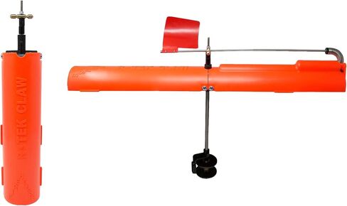 Foldable Ice Fishing Tip Up - Patented Firehouse R-Tek Claw Flag Fishing Pole Indicators Orange Gift Walleye Crappie Heavy-Duty Spool Tackle Hole Down Tip Sensitive Fins Braid Line (2-Pack Orange) in Saudi Arabia