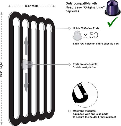 Demi's Home Magnetic Coffee Pod Holder for Nespresso Original Capsules - Suitable to be Mounted on the Fridge (Black) in Kuwait