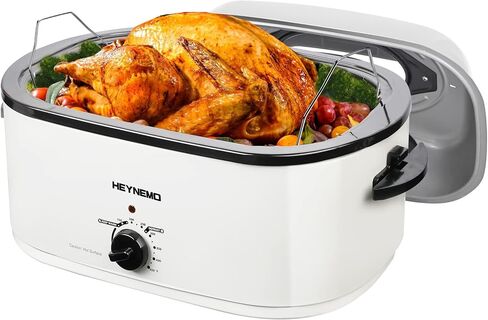 28 Quart Electric Roaster Oven with Visible & Self-Basting Lid, Large Turkey Roaster with Defrost Warm Function, Adjustable Temperature, Removable Pan Rack, Stainless Steel, Silver in Saudi Arabia