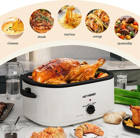 28 Quart Electric Roaster Oven with Visible & Self-Basting Lid, Large Turkey Roaster with Defrost Warm Function, Adjustable Temperature, Removable Pan Rack, Stainless Steel, Silver in Saudi Arabia