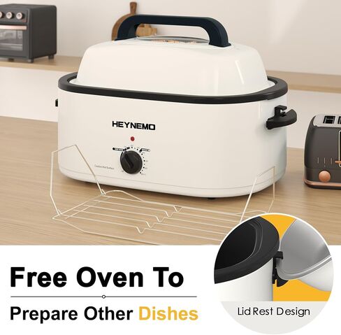 28 Quart Electric Roaster Oven with Visible & Self-Basting Lid, Large Turkey Roaster with Defrost Warm Function, Adjustable Temperature, Removable Pan Rack, Stainless Steel, Silver in Saudi Arabia