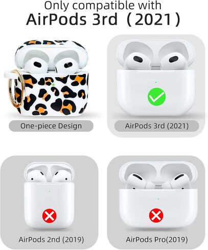 حافظة الجيل الثالث مع سلسلة مفاتيح، حافظة جلدية ناعمة من السيليكون من OULRAEFS، حافظة Airpod لطيفة، غطاء حماية من الجيل الثالث مع حبل معصم لـ 3 2021 هدية للنساء، ليوبارد in Saudi Arabia