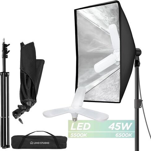 LimoStudio (LED Super Bright) 45W Next Gen. Foldable LED Bulb, 7600 Lumen, 6500K, 20 x 28 in Softbox, Upgraded 11 ft. Cable Light Socket, Photo Studio Lighting Kit, AGG3433 in Saudi Arabia
