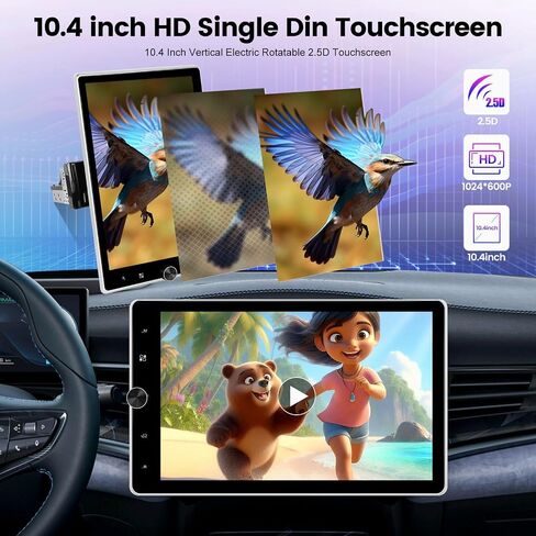 2+64G Android 13 Single Din 10.4 Inch Vertical Rotate Touch Screen Car Radio with Bluetooth, Wireless CarPlay & Android Auto, WiFi, GPS, Mirror Link, Voice Control, 50 UI, SWC + AHD Backup Camera in Saudi Arabia