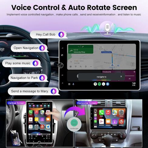 2+64G Android 13 Single Din 10.4 Inch Vertical Rotate Touch Screen Car Radio with Bluetooth, Wireless CarPlay & Android Auto, WiFi, GPS, Mirror Link, Voice Control, 50 UI, SWC + AHD Backup Camera in Saudi Arabia