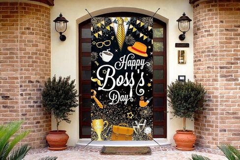 Happy Boss's Day Door Cover National Boss Day Thank You Boss Backdrop Gold Striped Tie Gentleman Suit Best Boss Ever Banner for Men Boss Day Office Party Decoration Supplies (36x72 inch (3x6FT)) in Saudi Arabia