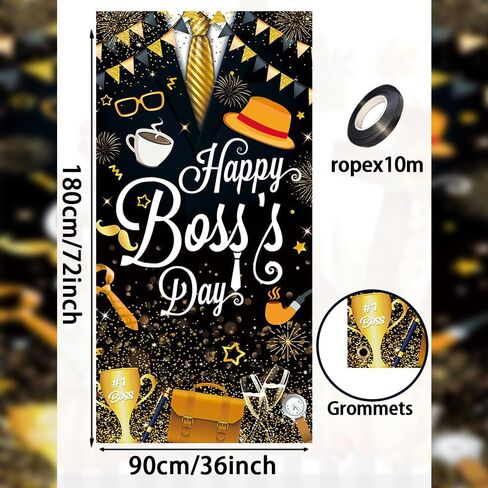 Happy Boss's Day Door Cover National Boss Day Thank You Boss Backdrop Gold Striped Tie Gentleman Suit Best Boss Ever Banner for Men Boss Day Office Party Decoration Supplies (36x72 inch (3x6FT)) in Saudi Arabia