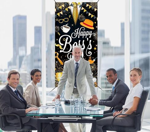 Happy Boss's Day Door Cover National Boss Day Thank You Boss Backdrop Gold Striped Tie Gentleman Suit Best Boss Ever Banner for Men Boss Day Office Party Decoration Supplies (36x72 inch (3x6FT)) in Saudi Arabia