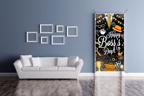 Happy Boss's Day Door Cover National Boss Day Thank You Boss Backdrop Gold Striped Tie Gentleman Suit Best Boss Ever Banner for Men Boss Day Office Party Decoration Supplies (36x72 inch (3x6FT)) in Saudi Arabia