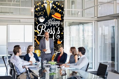 Happy Boss's Day Door Cover National Boss Day Thank You Boss Backdrop Gold Striped Tie Gentleman Suit Best Boss Ever Banner for Men Boss Day Office Party Decoration Supplies (36x72 inch (3x6FT)) in Saudi Arabia