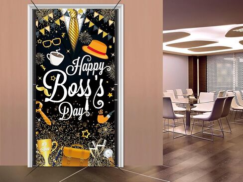 Happy Boss's Day Door Cover National Boss Day Thank You Boss Backdrop Gold Striped Tie Gentleman Suit Best Boss Ever Banner for Men Boss Day Office Party Decoration Supplies (36x72 inch (3x6FT)) in Saudi Arabia