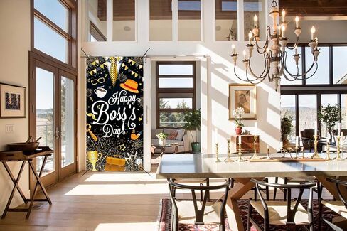Happy Boss's Day Door Cover National Boss Day Thank You Boss Backdrop Gold Striped Tie Gentleman Suit Best Boss Ever Banner for Men Boss Day Office Party Decoration Supplies (36x72 inch (3x6FT)) in Saudi Arabia