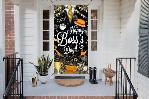 Happy Boss's Day Door Cover National Boss Day Thank You Boss Backdrop Gold Striped Tie Gentleman Suit Best Boss Ever Banner for Men Boss Day Office Party Decoration Supplies (36x72 inch (3x6FT)) in Saudi Arabia