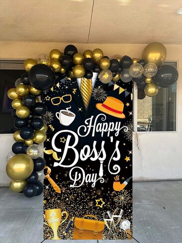 Happy Boss's Day Door Cover National Boss Day Thank You Boss Backdrop Gold Striped Tie Gentleman Suit Best Boss Ever Banner for Men Boss Day Office Party Decoration Supplies (36x72 inch (3x6FT)) in Saudi Arabia