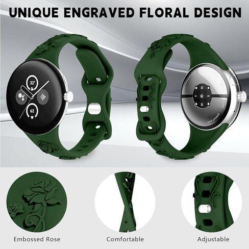 حزام نحيف منقوش بالزهور متوافق مع ساعة Google Pixel 3 مقاس 41 ملم/ساعة Google Pixel 2/ساعة Google Pixel، حزام رياضي رفيع وضيق وناعم من السيليكون على شكل زهرة منقوشة بشكل لطيف للنساء in Kuwait
