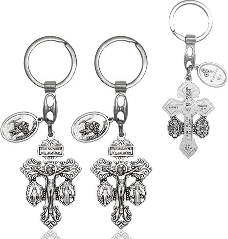 Pardon Cross Keychain with Rosary Beads, Cruz Del Perdon Catolica with St Benedict and Milagrosa Medal in Saudi Arabia