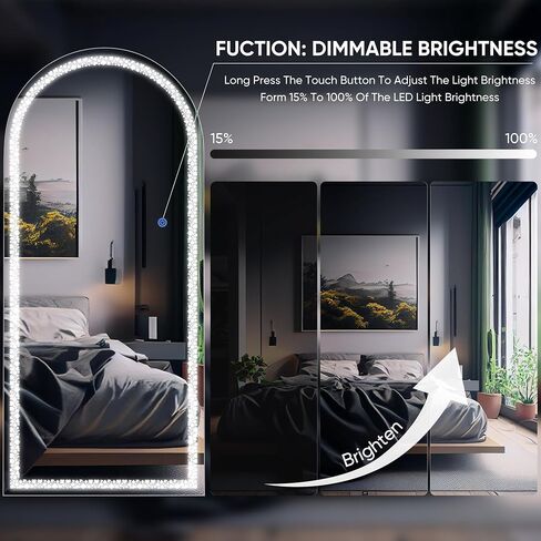 Antok Full Length Mirror with LED Light, Full Length Mirror Over The Door, 48'' x 20'' Hanging Mirror, Rectangular Wall Mirror, Light Up Door Mirror with 3 Dimmable Colors Lighting in Saudi Arabia